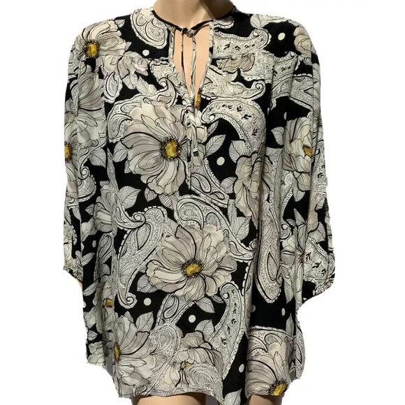 Biya by Johnny Was Giva Floral Blouse 100% Silk Size XS NWT - Picture 2 of 12